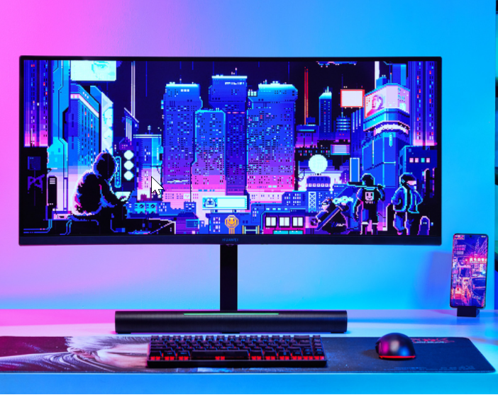 Huawei MateView GT curved display picture tour: office and entertainment are both right, the SoundBar base hides mystery